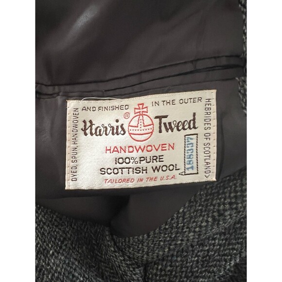 Vintage HARRIS TWEED Gray Blazer Sport Coat Jacket Herringbone Wool Mens 50R - Picture 7 of 10